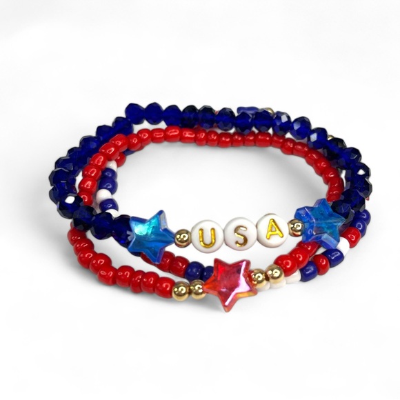 Americana 🇺🇸 Hair Bows and USA Bracelet Set - Picture 5 of 8